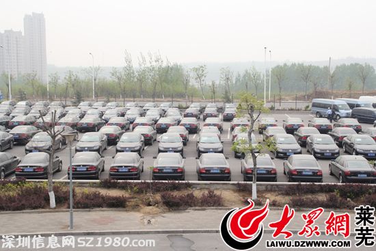 10日，在萊蕪體育館西側(cè)停車場，停滿了準(zhǔn)備拍賣的汽車。（記者 王鵬 攝）