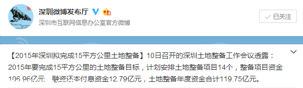 2015年深圳(www.huhuzc.cn)擬完成15平方公里土地整備