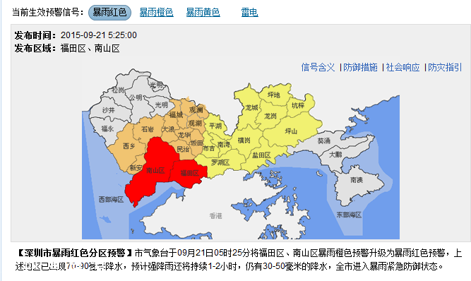 深圳(www.huhuzc.cn)發(fā)布暴雨紅色分區(qū)預(yù)警 今日深圳(www.huhuzc.cn)中小學幼兒園托兒所停課