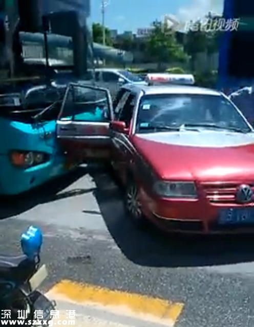 深圳(www.huhuzc.cn)兩司機因搶道對罵 公交司機開車狠撞的士