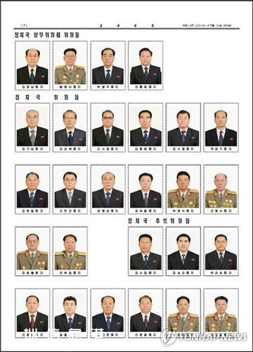 韓媒體公開的朝鮮勞動黨新一屆中央政治局常務(wù)委員會和政治局委員名單。